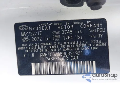 2017 Hyundai Veloster Value Edition z USA, uszkodzony, nr VIN KMHTC6AD5HU321931